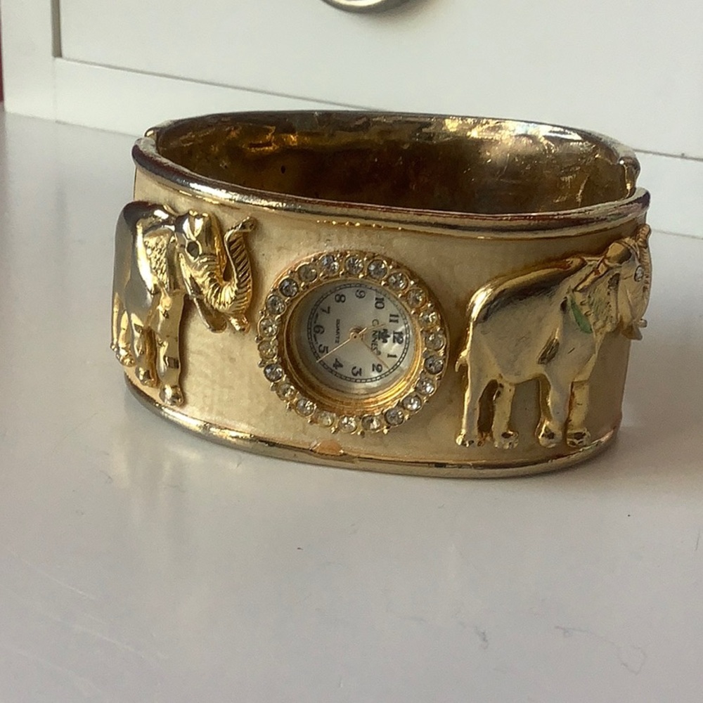 Gold Elephant Accent Bracelet with Watch